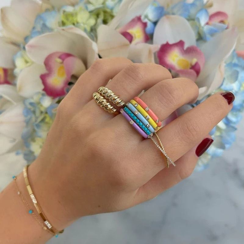 Bague réglable en émail avec strass