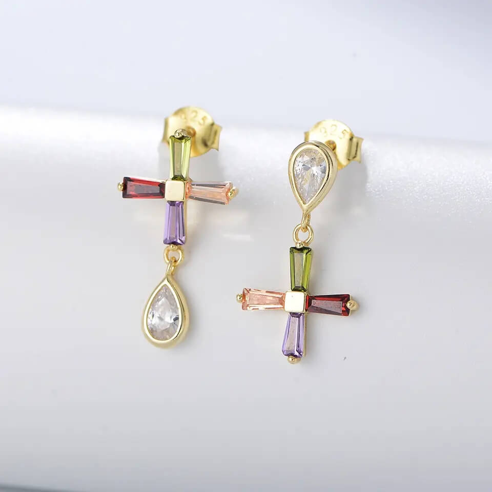 Boucles d'oreilles pendantes arc-en-ciel en zircon