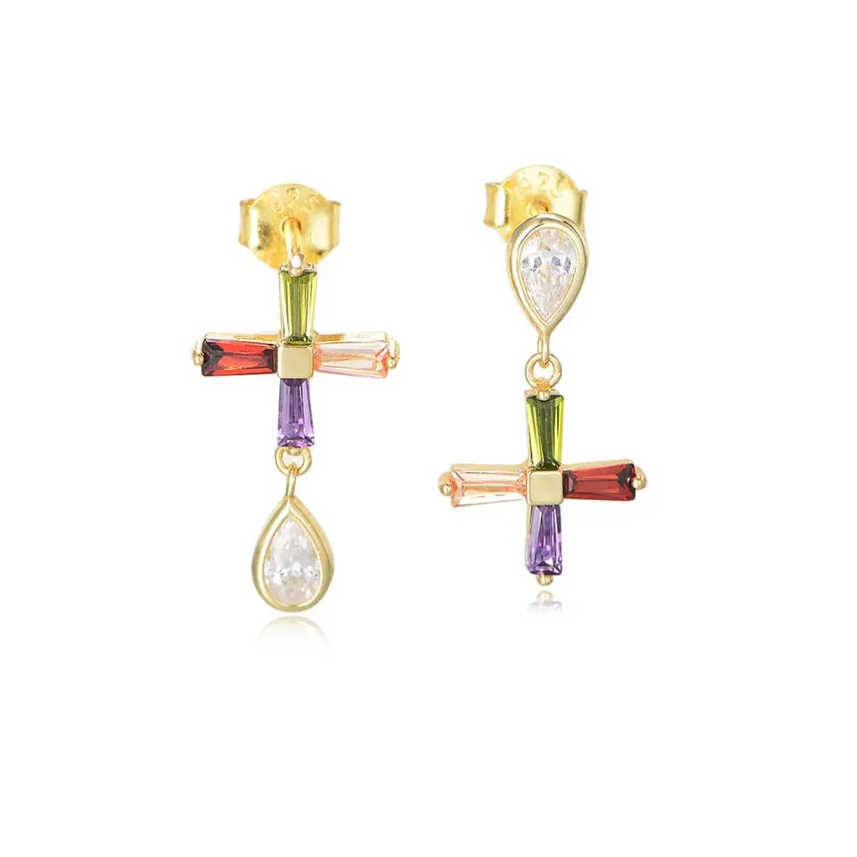 Boucles d'oreilles pendantes arc-en-ciel en zircon