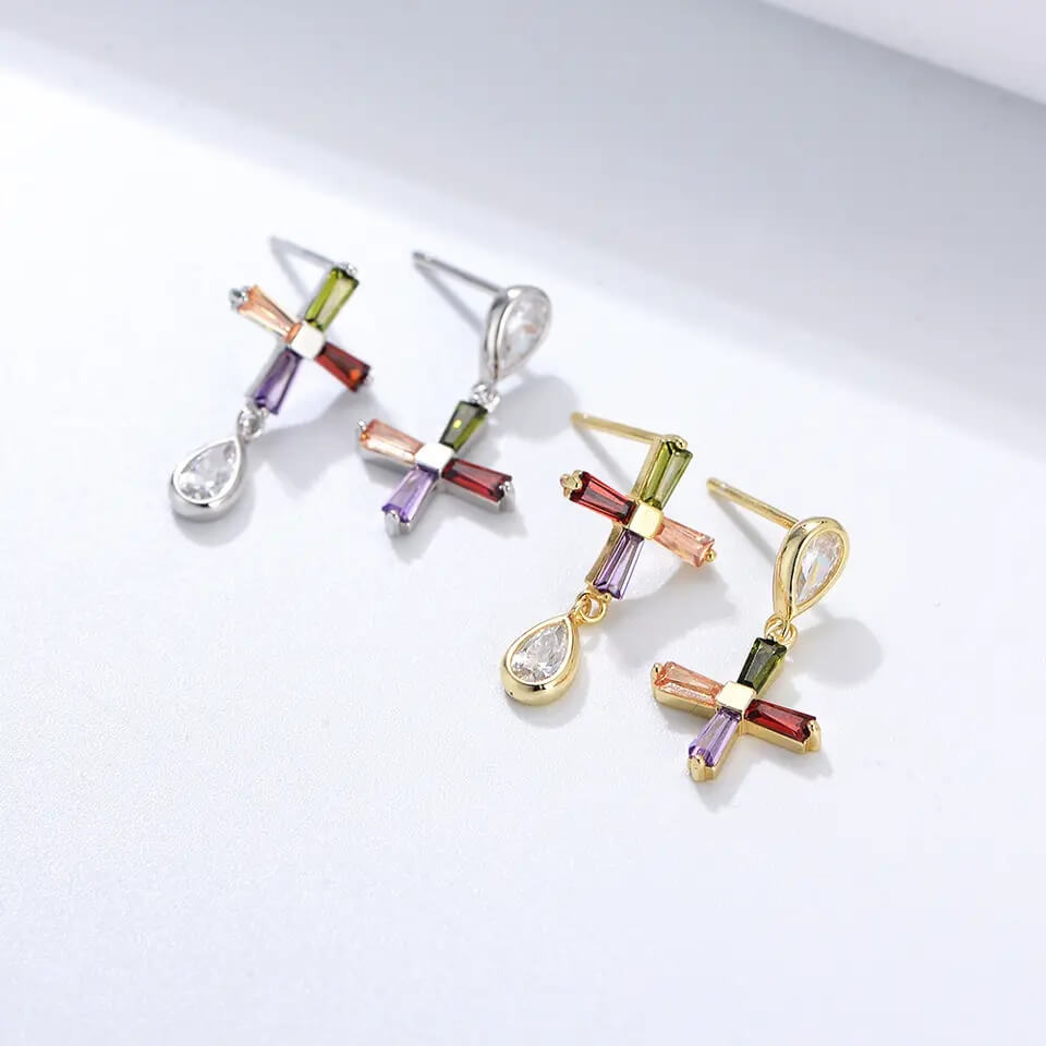 Boucles d'oreilles pendantes arc-en-ciel en zircon