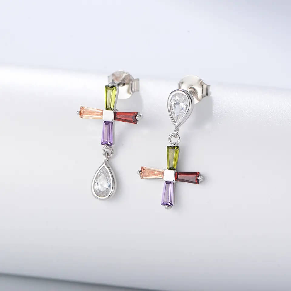 Boucles d'oreilles pendantes arc-en-ciel en zircon